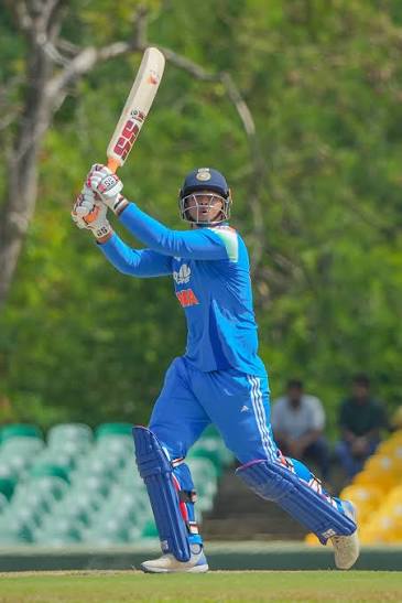 Vaibhav Sooryavanshi playing a batting shot in India kit